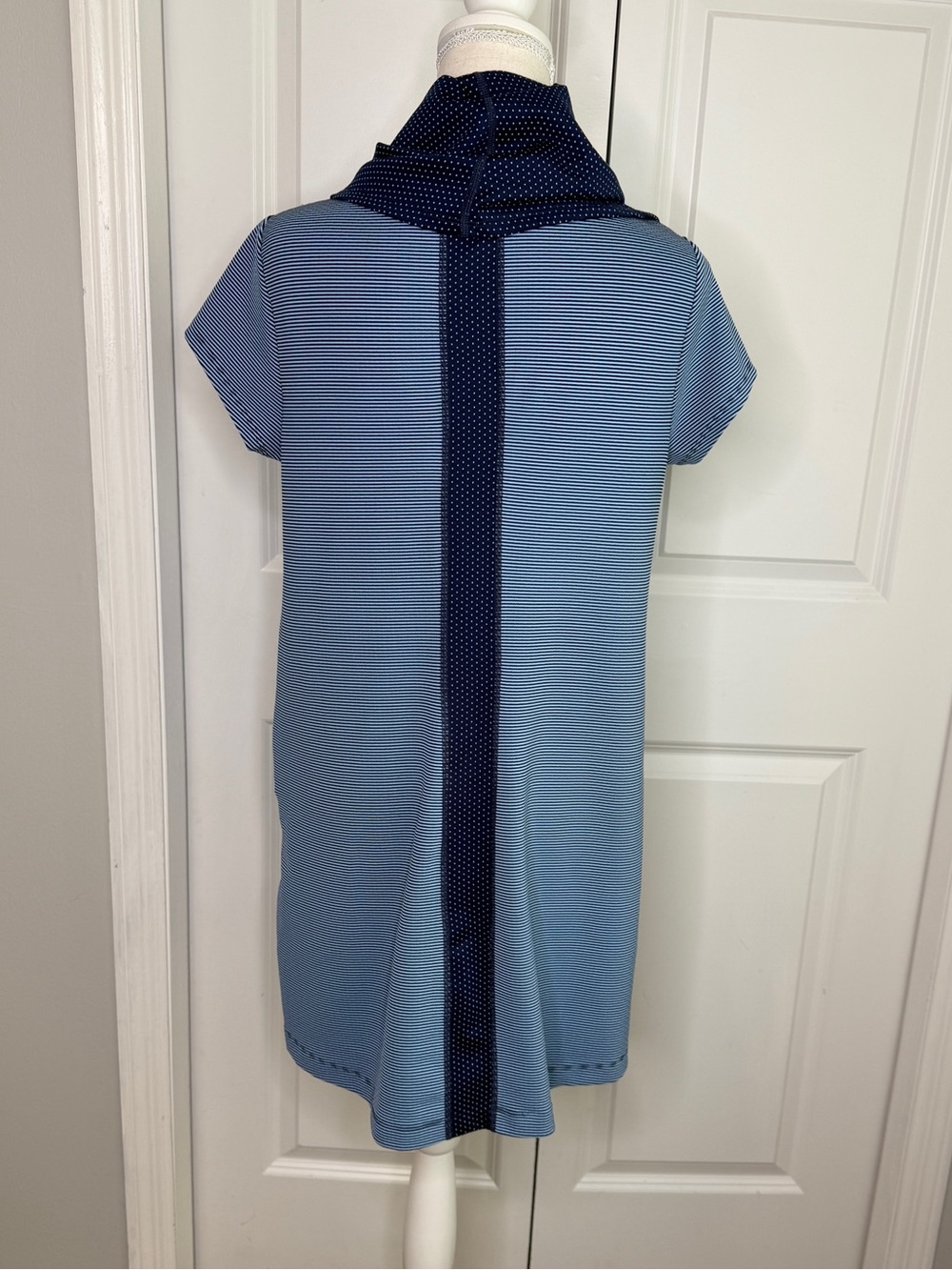 Title Nine Blue Stripe Polka Dot Layli Cowl Neck Tunic Shift Dress Medium Summer - Picture 7 of 12